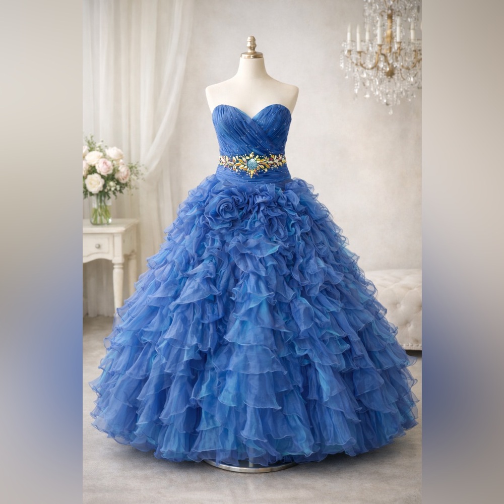 Mary’s Blue Strapless Ball Gown - Size 10 Lace Up Prom/Quince Dress
